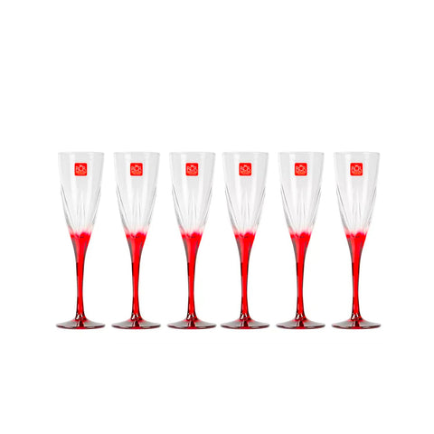 Conjunto de 6 flutes em Luxion® de 17 cl – design moderno com pé vermelho