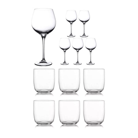 Conjunto Aliseo de 12 Peças: 6 Copos Burgundy para Vinho e 6 Copos de Cristal