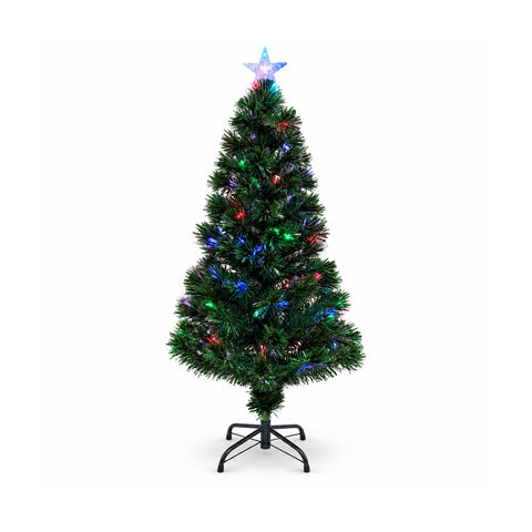 Árvore de Natal de fibra ótica com efeitos de luz e ponteira em forma de estrela, 2 alturas: 120 e 180 cm, ramos em PVC, alimentação com transformador