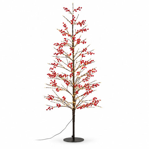 Árvore Luminosa com Bagas Vermelhas 150 cm, 635 LED Branco Quente