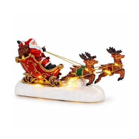 Pai Natal luminoso com trenó e renas, a pilhas, 25 cm