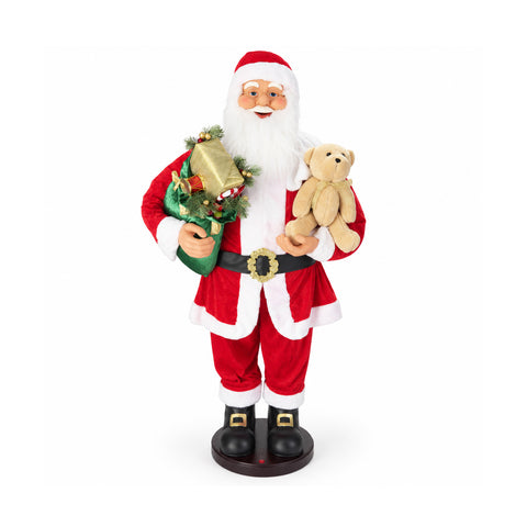 Pai Natal dançante de 150 cm com música, canto e movimento - Decoração natalícia para interiores com botão, base de 38 cm, vermelho