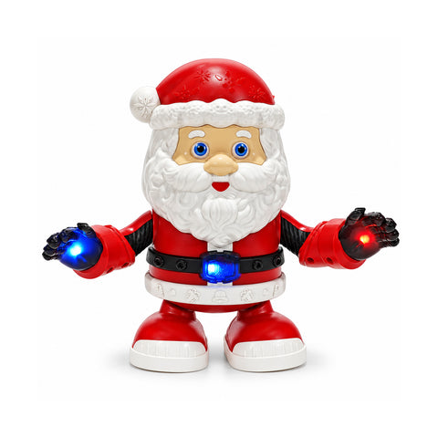 Pai Natal Luminoso e Musical com Movimento, Estatueta Decorativa Natalícia Vermelha H21cm a Pilhas AA, Luzes LED Multicolores e Melodia