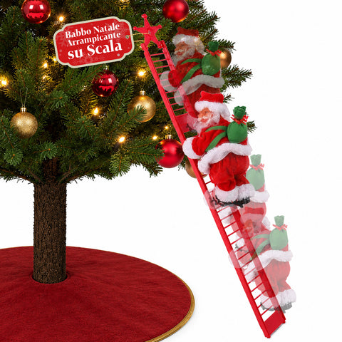 Pai Natal numa escada animado com música, decoração com 72 cm de altura