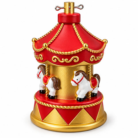 Base para árvore de Natal com carrossel e cavalos, vermelha e dourada, 54 cm