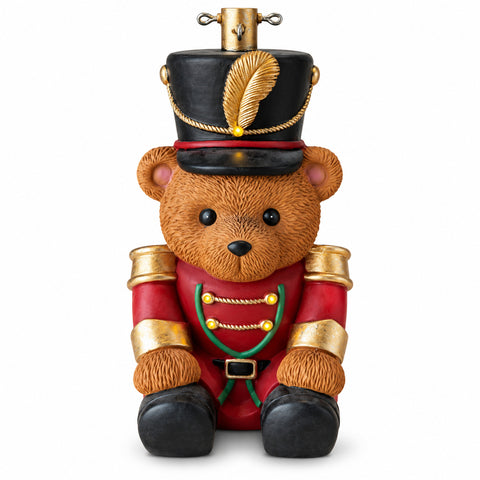 Base luminosa para árvore de Natal com urso soldadinho e LED, 56,5 cm