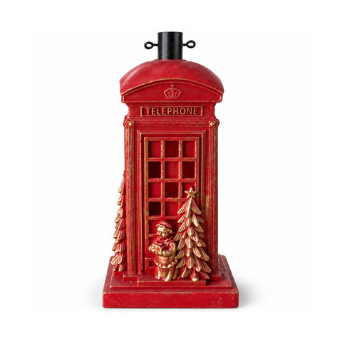 Base para árvore de Natal em forma de cabine telefónica inglesa, com luzes LED, Pai Natal e árvore dourados, orifício universal de 4 cm, para troncos até 180 cm