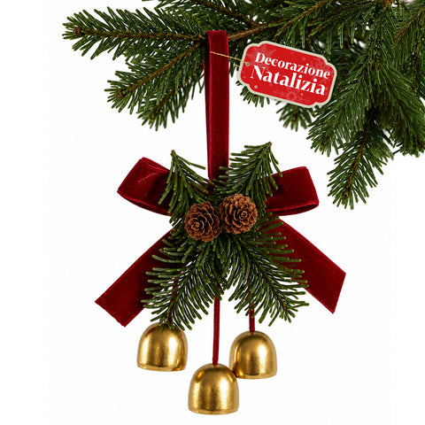 Sininhos de Natal para Pendurar com Ramos de Pinheiro e Laço 12x18 cm