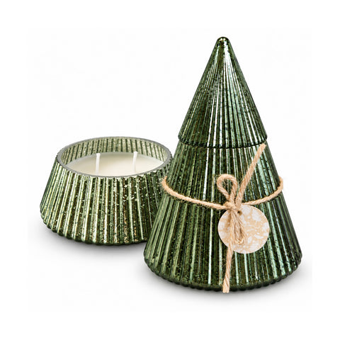 Vela perfumada em vidro decorado em forma de esfera ou árvore - fragrâncias de pinho, canela e baunilha - recipiente reutilizável