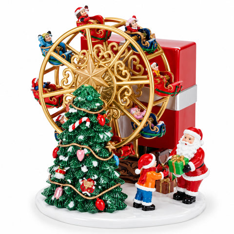 Caixa de música natalícia roda-gigante de corda com Pai Natal, 14 cm