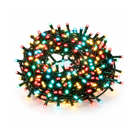 Cadeia luminosa programável com 180 LED para interior e exterior, luzes de Natal com 8 efeitos de luz, 7 cores disponíveis, cabo verde e transformador incluído