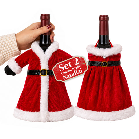Conjunto de 2 capas para garrafas de Natal, casaco e vestido com cinto