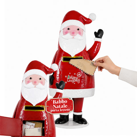Querido Pai Natal, estátua de Pai Natal porta-cartas em metal, porta de abertura manual, altura de 54,5 cm, dimensões 28x19x54,5 cm