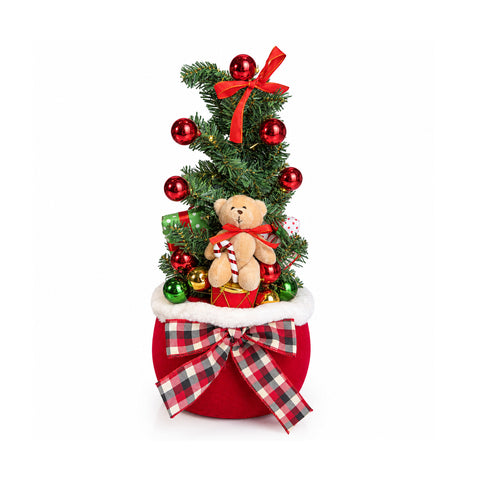 Decoração natalícia luminosa em forma de saco, 50 cm, com árvore de Natal, ursinho e música, luzes LED, ornamento de Natal