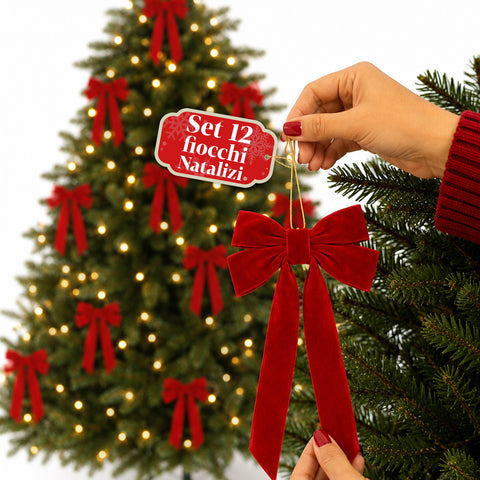 Laços para Árvore de Natal em Veludo Vermelho Conjunto de 12, 10x21 cm