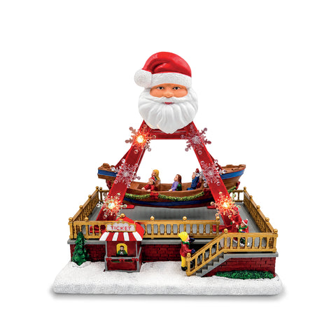 Carrossel natalício luminoso SantaSail de 27 cm com barco em movimento, luzes LED e melodias natalícias, seletor de luzes ou luzes e música, USB ou pilhas