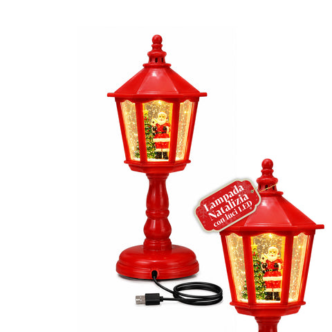 Candeeiro de Natal com neve, luzes LED e música, USB, 2 cores