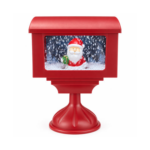 Candeeiro decorativo de Natal em forma de caixa de correio com efeito de neve, luzes LED e música, 2 variantes: Pai Natal ou Ursinho, altura 41 cm, a pilhas