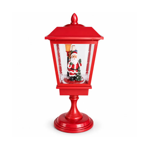 Candeeiro de rua de Natal luminoso de 60 cm com Pai Natal, efeito de neve soprada e música, LEDs, lanterna decorativa vermelha de Natal