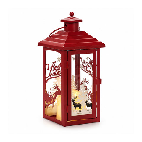 Lanterna de Natal luminosa a pilhas 12x12x28 cm com renas