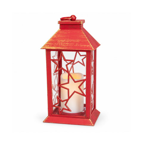 saint joy lanterna natalizia rossa led 30 cm cero con effetto fiamma da appendere o appoggiare 14x14x30 cm 2 decori disponibili stelle o fiocchi di neve ean 8056819080643