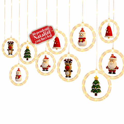 Luzes de Natal a pilhas com 10 pendentes LED e decorações variadas