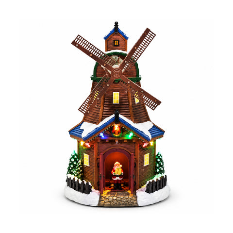 Moinho de Vento de Natal Luminoso e Musical com Movimento, H34 cm