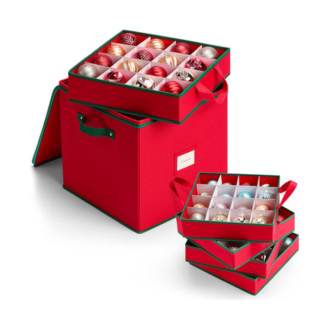Organizador para 64 Bolas de Natal em Tecido Oxford e TNT com Tampa e Pegas