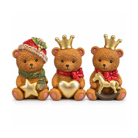 Urso decorativo natalício em poliresina 16x15x21 cm, figura decorativa de urso de Natal, estatueta ornamental para decoração natalícia da casa, sortidos