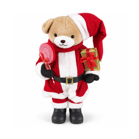 Urso natalício de peluche com roupa vermelha e branca, três tamanhos para decorar interiores