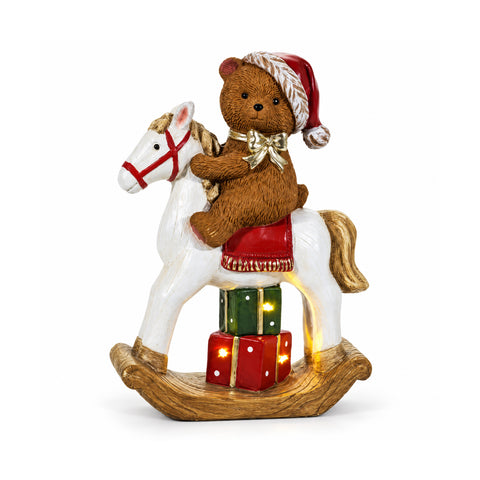 Ursinho num Cavalo de Baloiço Luminoso com LED, Decoração H40 cm