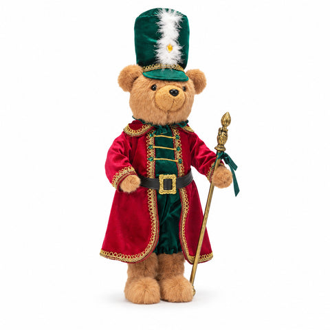 Urso soldadinho de Natal, decoração natalícia, 2 cores, altura 60 cm, poliéster, com chapéu, capa e bastão