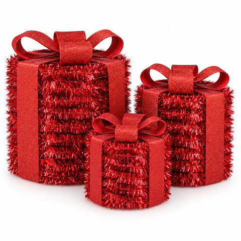 Caixas-presente luminosas vermelhas, conjunto de 3 com 60 micro-LEDs