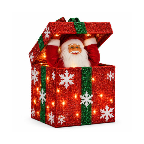Embalagem de oferta luminosa com Pai Natal musical e animado, 30 cm de altura