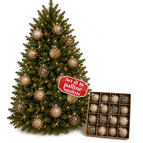 Conjunto de bolas de Natal com 16 peças sortidas de 6 cm, douradas ou prateadas