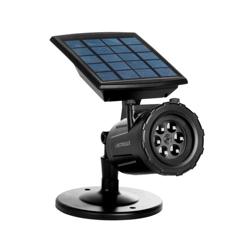 Projetor LED solar com 2 diapositivos natalícios intermutáveis, efeitos luminosos, sistema de rotação, repelente de água, com estaca de fixação