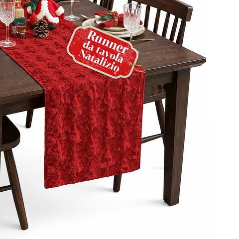 Caminho de mesa de Natal 33x180 cm com árvores em relevo, vermelho ou verde