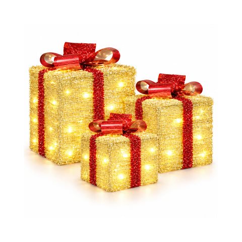 Conjunto de 3 presentes luminosos a pilhas, 51 LED branco quente