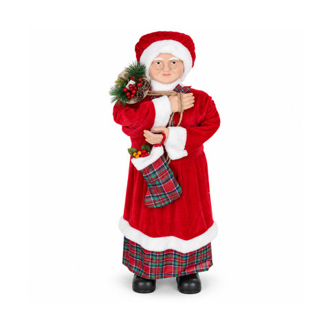 saint joy statuina natalizia babbo natale e mamma natale h110cm decorazione per casa negozio e vetrine 2 varianti selezionabili con rametti di pino e pigne ean 8056819081756