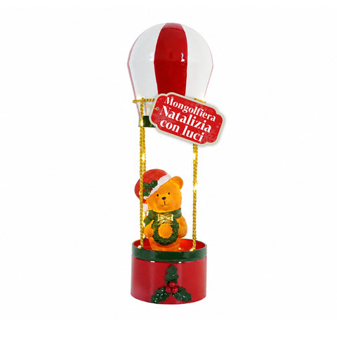 Teddy SkyFloat - Balão de ar quente natalício luminoso em metal com ursinho, luzes LED e cordas douradas a pilhas, com 37 cm de altura, com grinalda e azevinho