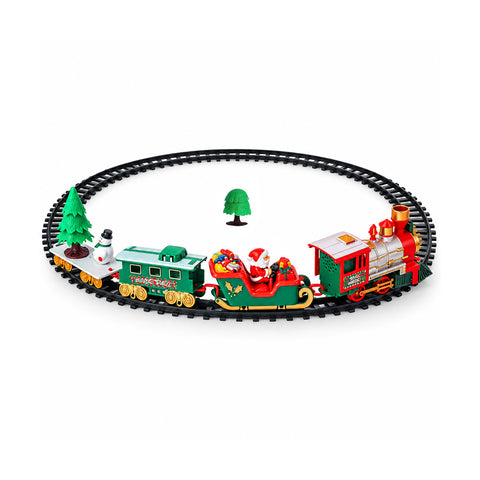 Comboio de Natal eletrónico com pista modular, trenó do Pai Natal e carruagem, luzes e sons, 3 configurações de pista, 22 peças