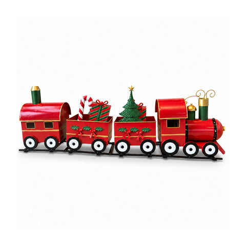 Comboio de Natal decorativo de chão, 130 cm, com carruagens carregadas de presentes e uma árvore de Natal LED a pilhas