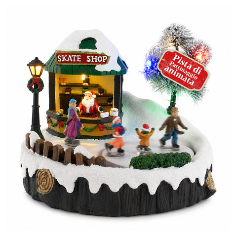 saint joy villaggio di natale luminoso gliderink pista di pattinaggio animata con musica e luci led decorazione in resina 208x207x172 cm a batterie aa ean 8050043127716