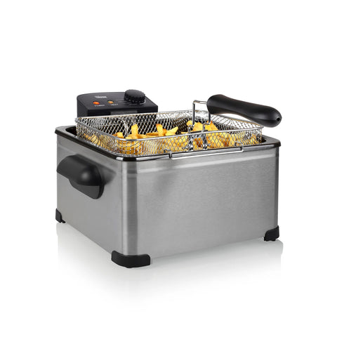 Fritadeira dupla em aço inoxidável com 3 cestos, 5l, 2000w