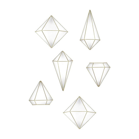 Conjunto de 6 floreiras decorativas de parede Prisma douradas