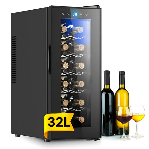 Cave de vinho refrigerada para 12 garrafas, 32L, com ecrã LED tátil e prateleiras cromadas