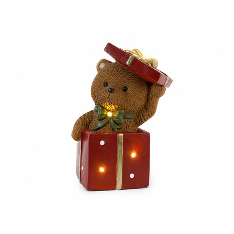 saint joy orsetto natalizio in poliresina con pacco regalo 2 varianti luci led puntuali alimentazione a batterie finiture curate base stabile ean 8050043127846