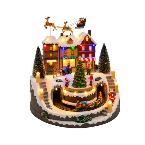 saint joy villaggio natalizio luminoso xmas town a batteria con luci led musica albero rotante trenino in movimento e slitta di babbo natale 27x25x34 cm ean 8050043127693