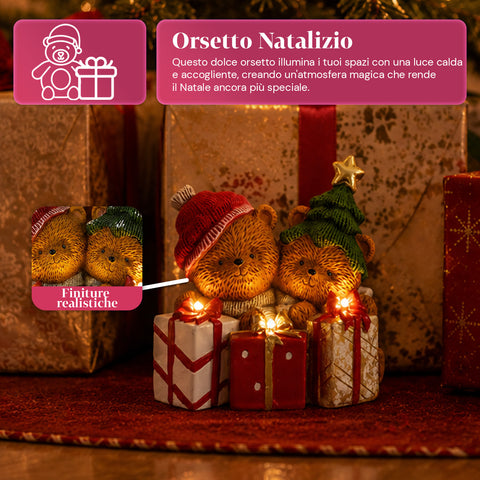 saint joy orsetto natalizio in poliresina con pacco regalo 2 varianti luci led puntuali alimentazione a batterie finiture curate base stabile ean 8050043127846