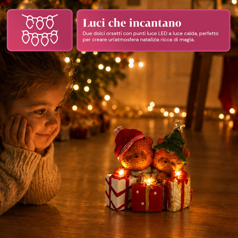 saint joy orsetto natalizio in poliresina con pacco regalo 2 varianti luci led puntuali alimentazione a batterie finiture curate base stabile ean 8050043127846